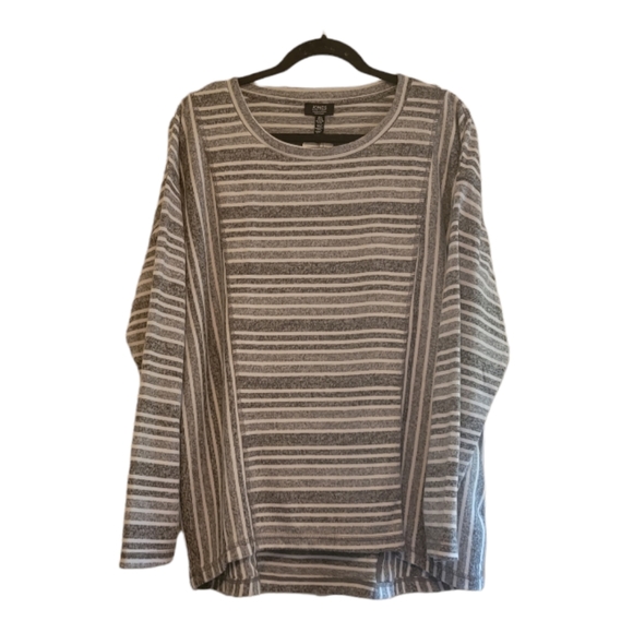 Jones New York Sweaters - Grey and White Jones New York Women's Striped Sweater